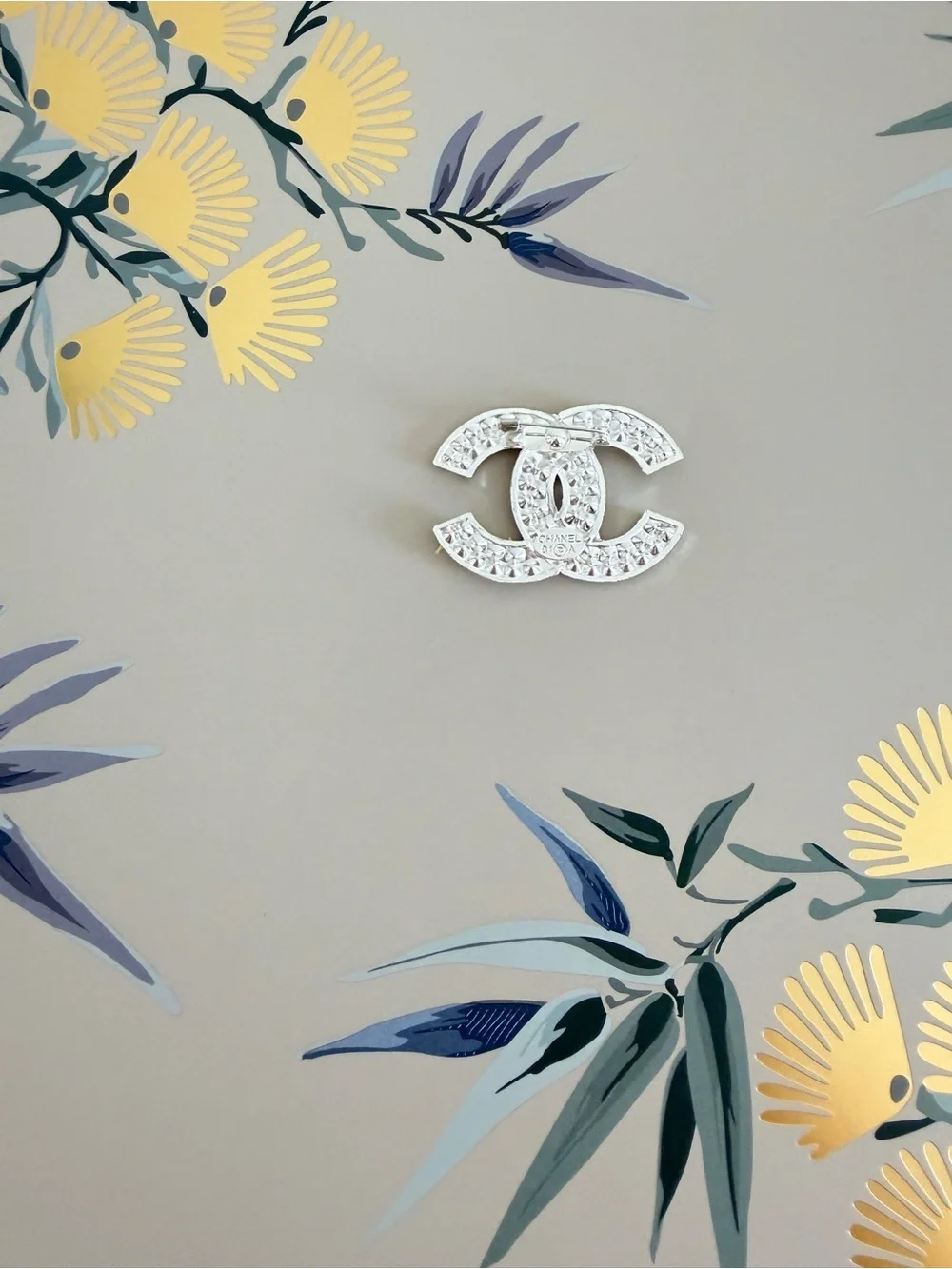 Crystal Double-C Logo Brooch - Silver Tone